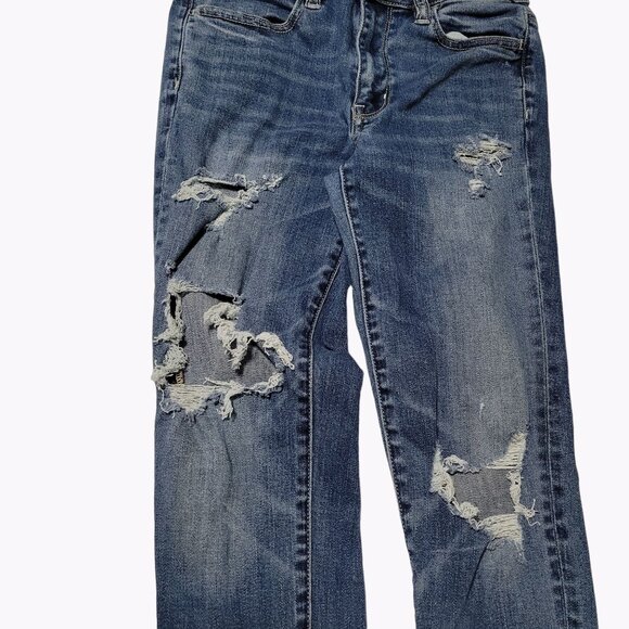 American Eagle Hi Rise Jegging Stretch Jeans Womens Size 4 Distressed Denim - Picture 4 of 7